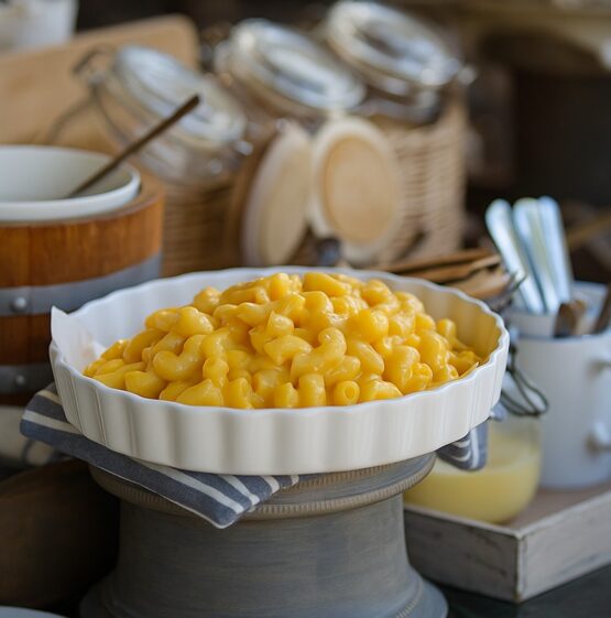 Macaroni and cheese dish served at Taste Corner’s live station for event catering in South Florida