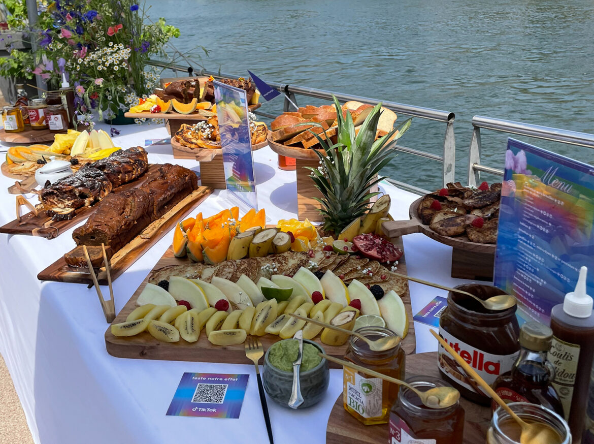 Scenographic brunch station by the water at Taste Corner’s catered event for corporate and private guests in South Florida