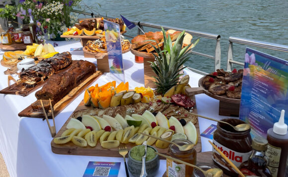 Scenographic brunch station by the water at Taste Corner’s catered event for corporate and private guests in South Florida