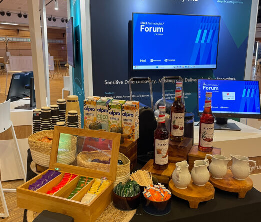 Coffee station setup at Taste Corner’s branded activation during a professional trade show in South Florida