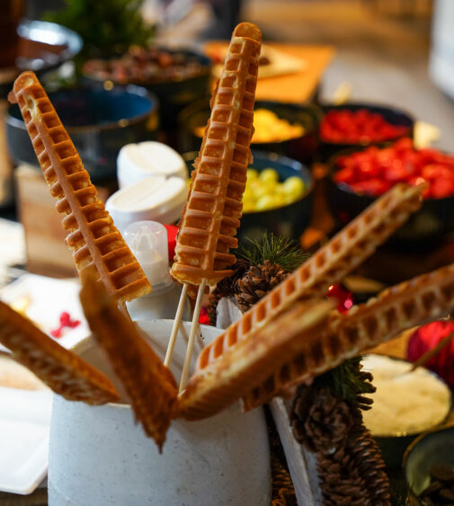 Waffles station setup at Taste Corner’s scenographic activation during a professional trade show in South Florida
