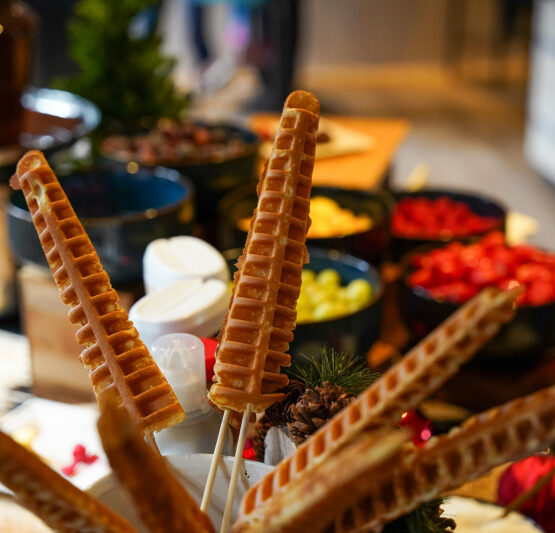 Waffles station setup at Taste Corner’s scenographic activation during a professional trade show in South Florida