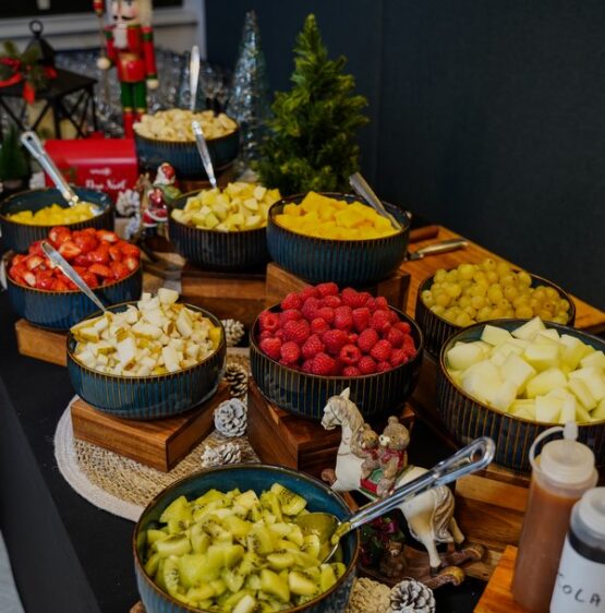 Taste Corner fruits station with fresh seasonal fruits beautifully arranged for event catering in South Florida